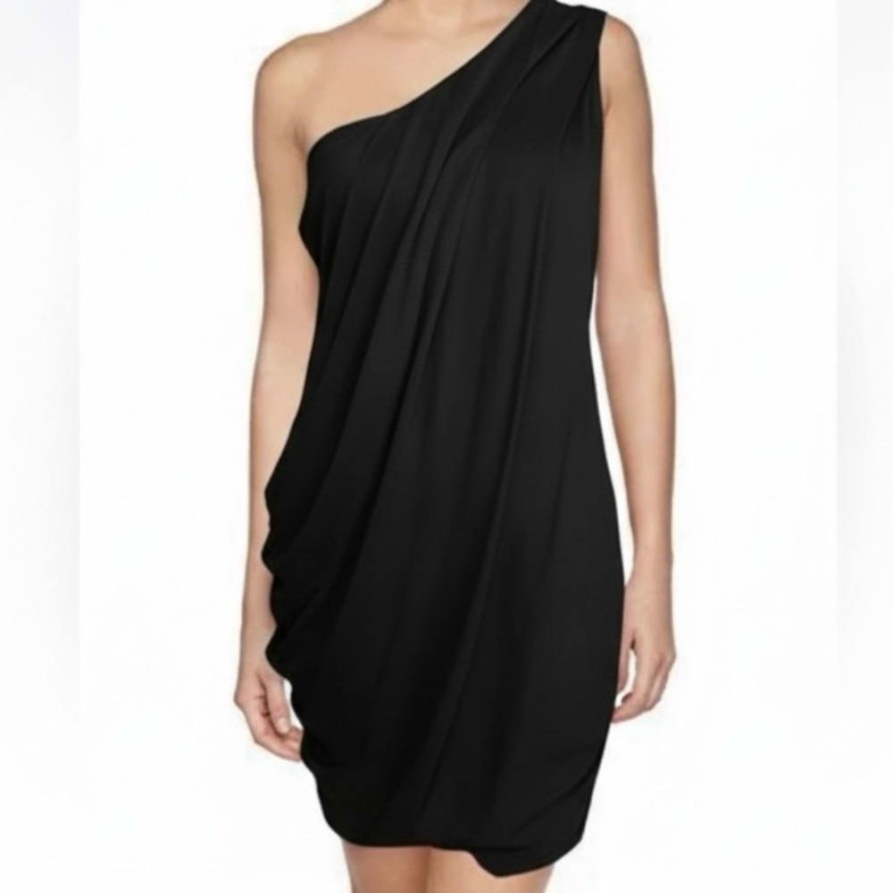 Diane Von Furstenberg Black One-Shoulder Draped Cocktail Dress